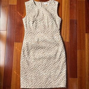 Calvin Klein Cream Textured Sleeveless Midi Sheath Dress
